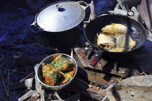 Жареная рыба на природе